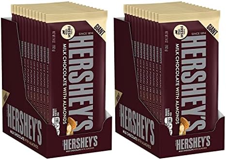 Hershey’s Giant Almond Milk Chocolate – 24 Pcs Bulk Milk Chocolate for Birthday, Easter, Mothers Day, Individually Wrapped Chocolate Bars for Gifts, Candy Boxes, Cooking – (7.37 Oz each)
