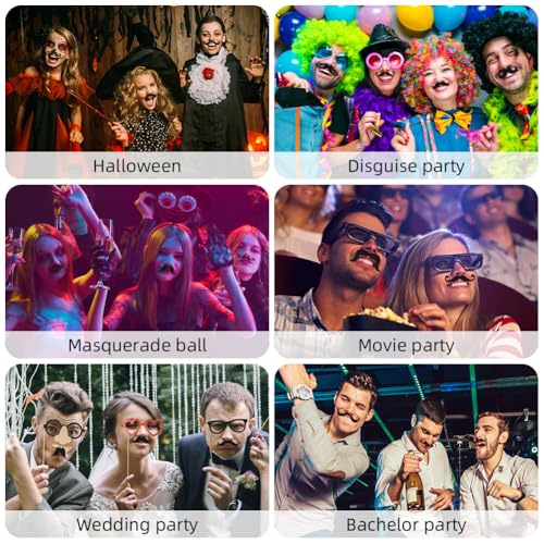 AUYAO Fake Moustache 12 Pcs Black Realistic Moustaches Kit Fake Beard Halloween Mustache Stick On Self Adhesive Novelty False Beard Fancy Dress Costume Accessory for Christmas Pirate 70s 80s Party - Image 5