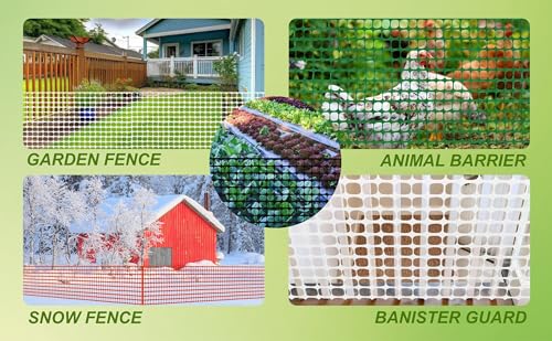 image for PotatoLife Plastic Mesh Fence Safety Fence, 4'x100' Roll with 100 Zip 
