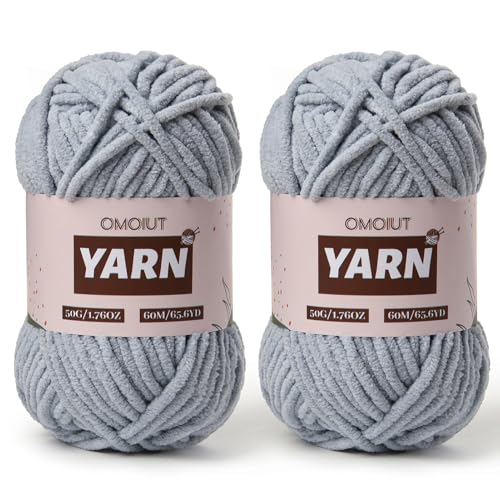 Image of 2 Packs Plush Chenille Chunky Crochet Yarn - Baby Yarn for Crocheting Soft - Velvet Yarns Knitting for Blankets Crafts - Fluffy Amigurumi Yarns 100g /131yds (2 Grayish)