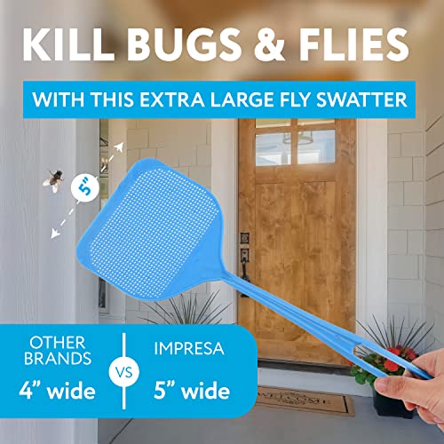 Impresa Extra Large Fly Swatter - 4-Pack, Blue & Grey Spiked Fly Swatter with 5″ Smashing Surface - Hygienic Bug Picker Upper Tool - Durable Heavy Duty Swatting Tool - Thumbnail 3