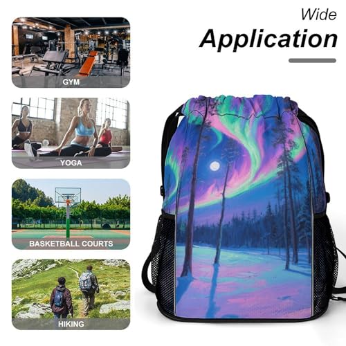 Bolsa de gimnasio con compartimento para calzado y estampado de bosque 6