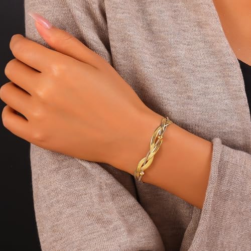 Gold Bracelets for Women, Intertwined Charm Flat Snake Chain Bracelets Bangles, Stackable Adjustable Bracelet Set, Women Trendy Accessories Minimalist Jewelry2