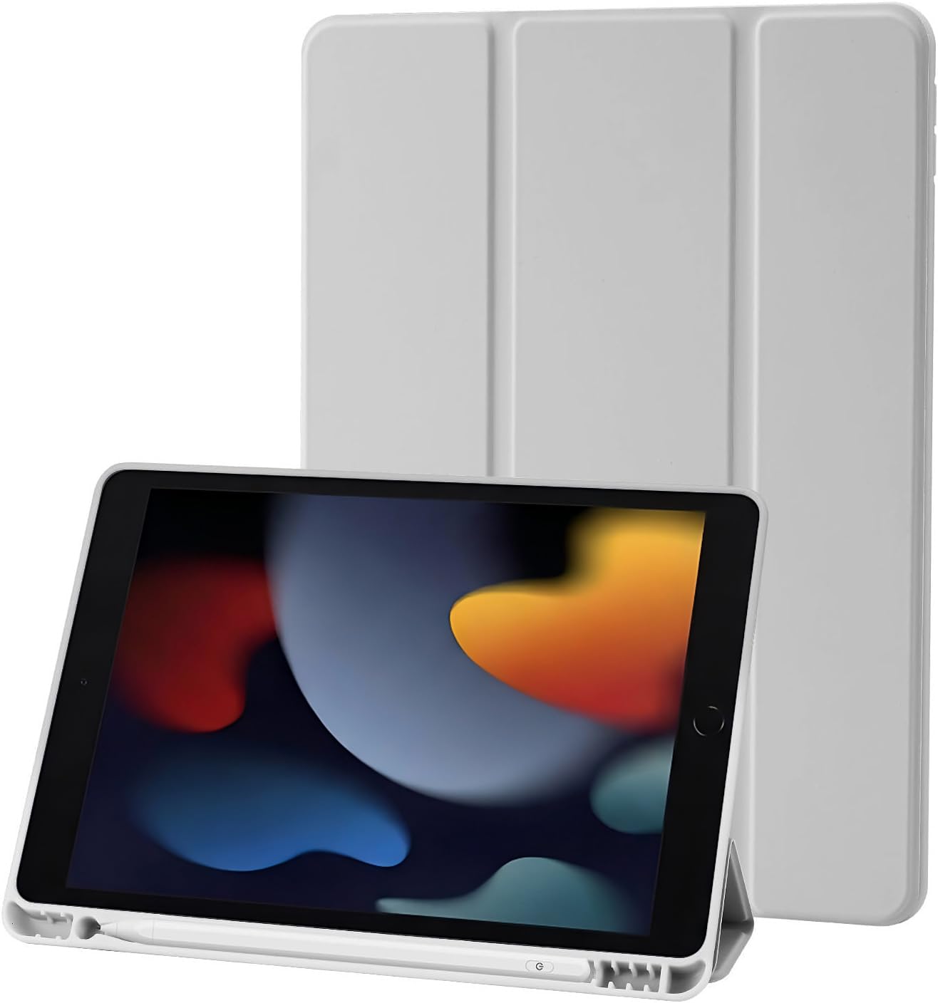 Custodia Cover Compatibile con iPad 9 8 7 Generazione (10.2 Pollici, 2021/2020/2019), Supporta la Carica di Pencil 2nd Gen, Auto Sveglia/Sonno (Grigio)