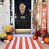 Cainanel fall outdoor rug orange and white striepd rug front door mat halloween thanksgiving fall autumn home decor layerd welcome doormat for front porch decor front door farmhouse decor  urban country home decor