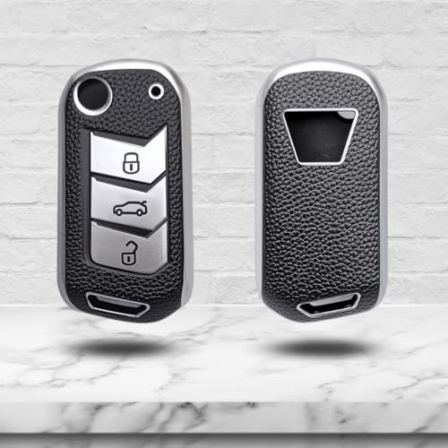Image of KEYCEPT Mahindra TPU Leather Key Cover Compatible for Marazzo | Thar | Scorpio | TUV | Bolero | XUV 700 3 Button Flip Key Cover (Keychain 1, Silver)
