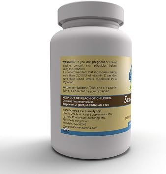 Priority One Vitamins Sun D3 10,000 90 Vegetarian Capsules - The Most bioavailable Form of Vitamin D (cholecalciferol).*