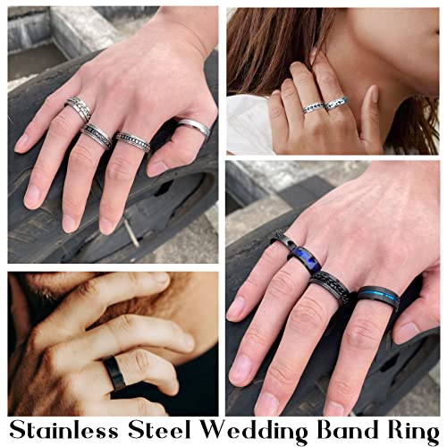 Faxhion Stainless Steel Fidget Rings For Men Women, 16 Pcs Men Rings Set, Fidget Rings For Anxiety, Cool Sliver Black Spinner Men's Band Ring Pack, Jewelry #TOP2