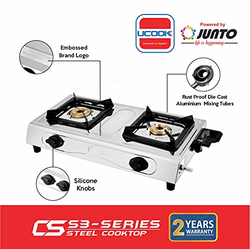 Image of UCOOK JUNTO Basic 2B Series 2 Burners Gas Stove Stainless Steel Cooktop
