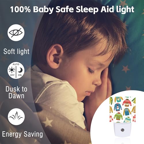 Image of Christmas Ugly Sweaters Night Light for Kids, Winter Holiday Sweaters Night Light Plug in with Dusk to Dawn Sensor, 0.5w Energy Saving Sleep Friendly Nightlight for Hallway Stairway Kitchen Bedroom