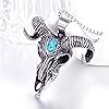 PAURO Men's Stainless Steel Silver Black Vintage Gothic Biker Bull Skull Head with Turquoise Pendant Necklace 23.6 Inch Chain #3