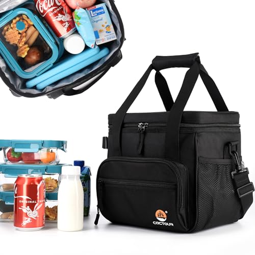 CaCTOUR Large Lunch Bag Insulated Lunch Box,Freezable Lunch Cooler Bag for Adult Men Women- 15L Insulated Lunch Bag Leakproof Mens Lunchbox for Work Office Picnic (Black) - Thumbnail 7
