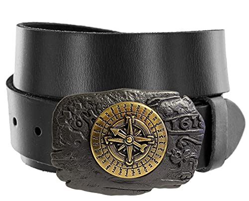 Antique Brass Rustic Pirate Nautical Sailor Compass Belt for Men (Black, 38)
