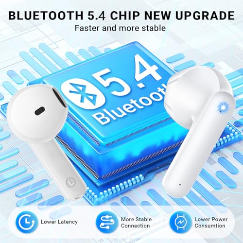Image of Wireless Earbuds, Bluetooth 5.4 Headphones with 42H Ultralight Ear Buds,Bluetooth Earbuds with 4 ENC Noise Cancelling Mics, HiFi Deep Bass Dual LED Display USB-C, Waterproof Earphones for Android iOS