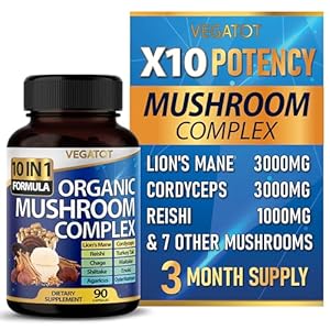 10 in 1 High Strength Mushroom Supplement 9,700MG – Lions Mane, Cordyceps, Reishi – Brain Supplements for Memory and Focus ** 3-Month Supply
