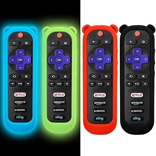 4 Pack Protective Silicone Cover Case for TCL Roku TVs and Roku Players Remote, Anti-Slip Shockproof Soft Skin Cover for Roku TV Remote Controller with Cute Panda Ear Shape