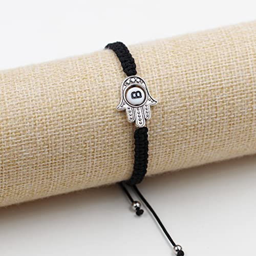 Image of Uloveido Customized A to Z 26 Letters Hand of Fatima Bracelet - Fatima Hamsa Hand Evil Eye Protection Bracelet Lucky Charm Adjustable Braided Black String
