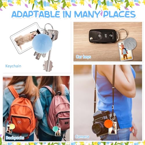 Image of 12 Pack Acrylic Photo Keychains with Colorful Pom Poms, 2 x 3 Inch | Double Sided Acrylic Photo Keychains, Easy DIY for Back to School Students Gifts, Classroom Rewards,, Graduation Keepsakes