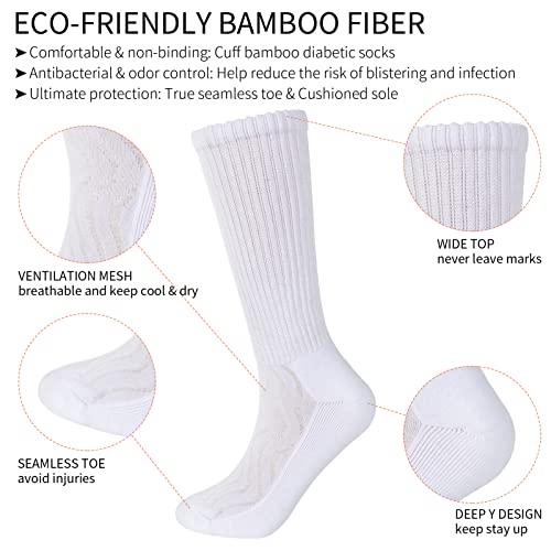 Athlemo 6 Pairs Diabetic Circulation Men's Moisture Wicking Cushion Crew Dress Bamboo Non-Binding Socks #TOP2