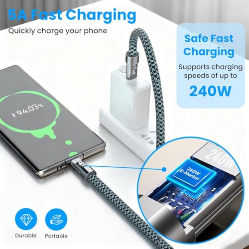Image of Wrist Strap Lanyard Built in USB-C2C Fast Charging Cable, PD60W USB-C Nylon Braid Cell Phone Phone Crossbody Lanyard, Universal Cell Phone Strap with Built-in 240W