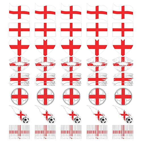 National Flag - English Rugby/Football Country Flag, 8 Pack /40 Tattoos Temporary Face & Body Tattoo Sticker for trips to the pub, Sporting events St Georges Day (England)