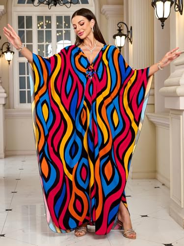Image of KEYLORTING Plus Size Kaftan Dress Women, African Moo Moo Print Caftan, Batwing Dress, Beach Cover Up for Party and Loungewear
