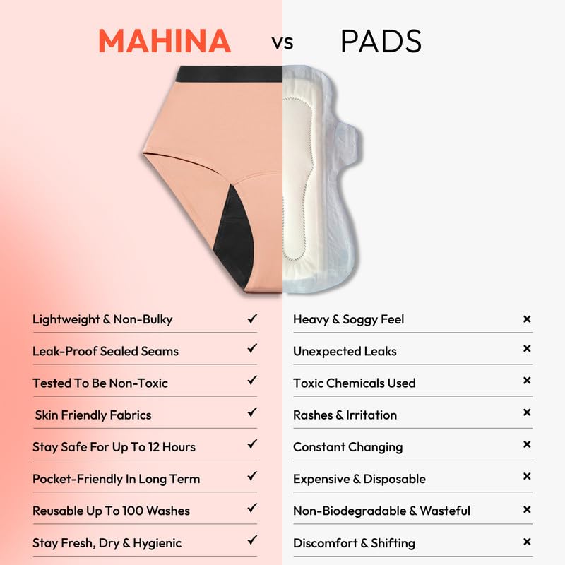 Image of Mahina Cotton Period Panty for Girls & Women - Beige, No Pads Required, Mid-Waist, Reusable, Leakproof, No Rashes