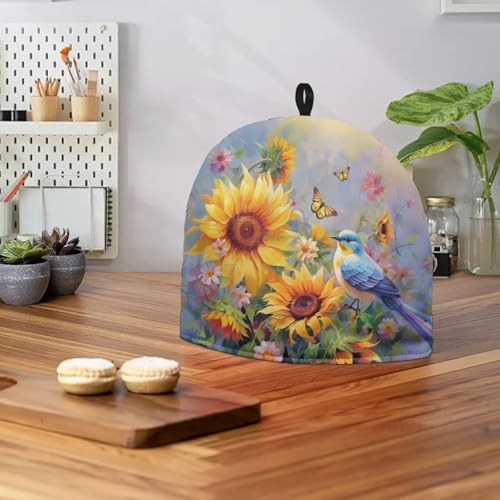 Image of Hummingbird Sunflower Tea Cozies Soft Tea Cozy for Teapot Insulated for Women,Dust Proof Reusable Teapot Insulation Cover Breakfast Warmer