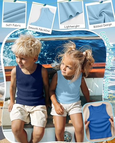 Image of 4 Pack Toddler Boys Cotton Tank Tops | Ribbed, Sleeveless T-Shirts, Summer Undershirts, Slim Fit, Crewneck, Layering, Sizes 18M-5T