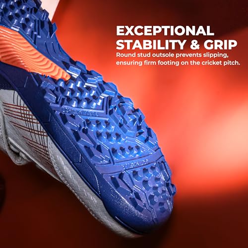 Image of Nivia Yorker 2.0 Cricket Shoes for Men, Synthetic Leather Upper with Velcro Strap, Round Stud PVC Outsole, Die-Cut Soft NR EVA Sockliner