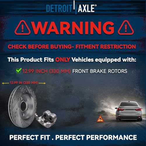Image of Detroit Axle - Front Brake Kit for 11-20 Jeep Grand Cherokee Dodge Durango | Drilled Slotted Brake Rotors Ceramic Brake Pads 2012 2013 2014 2015 2016 2017 2018 2019 Replacement 12.99'' inch