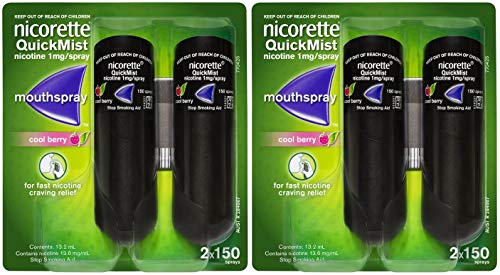 2 x Nicorette QuickMist Duo Cool Berry 1mg Mouth Spray Nicotine (4 x 150 Sprays)