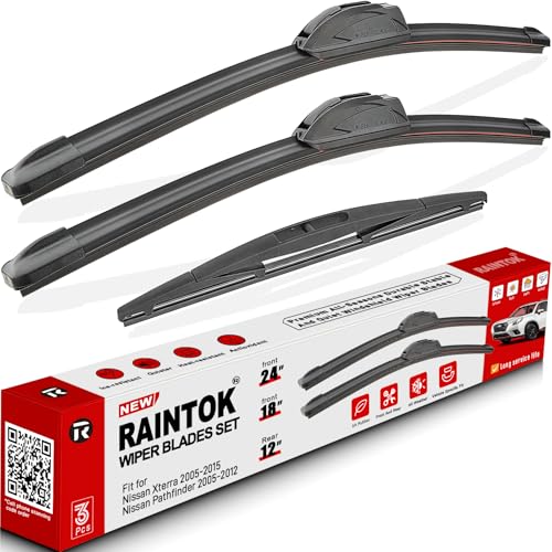 Image of 3 Pack Windshield Wiper Blades Replacement for Nissan Xterra 2005-2014 2015 | Nissan Pathfinder 2005-2012,Original Factory Quality Front Rear Wipers Blade Set for My Car - 24 inch /18 inch /12 inch U /J Hook