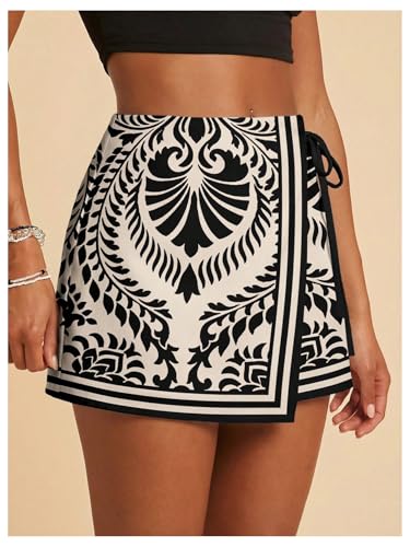 Image of SweatyRocks Women's Boho Mini Skirts Floral Shorts Tie Side Wrap Skorts