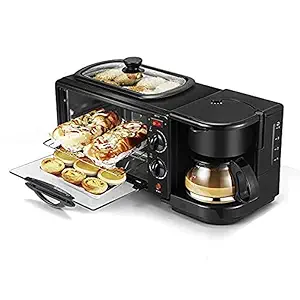 Techking 3 in 1 Breakfast Maker With Coffee Maker, Mini Oven, NonStick Grill Toaster Oven Portable Multif