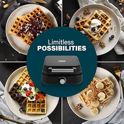 Princess Belgische Waffel Eisen Deluxe – 1500 Watt, 10-stufiges Thermostt, Antihaftbeschichtet, 26 x22 cm, für 2 Waffeln, Matt Schwarz, 132398 – Bild 4