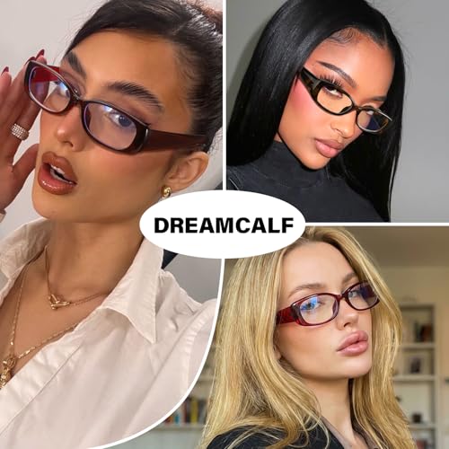 Image of DreamCalf Rectangle Fake Glasses for Women Trendy Y2K Office-Siren Blue Light Glasses with Clear Lenses