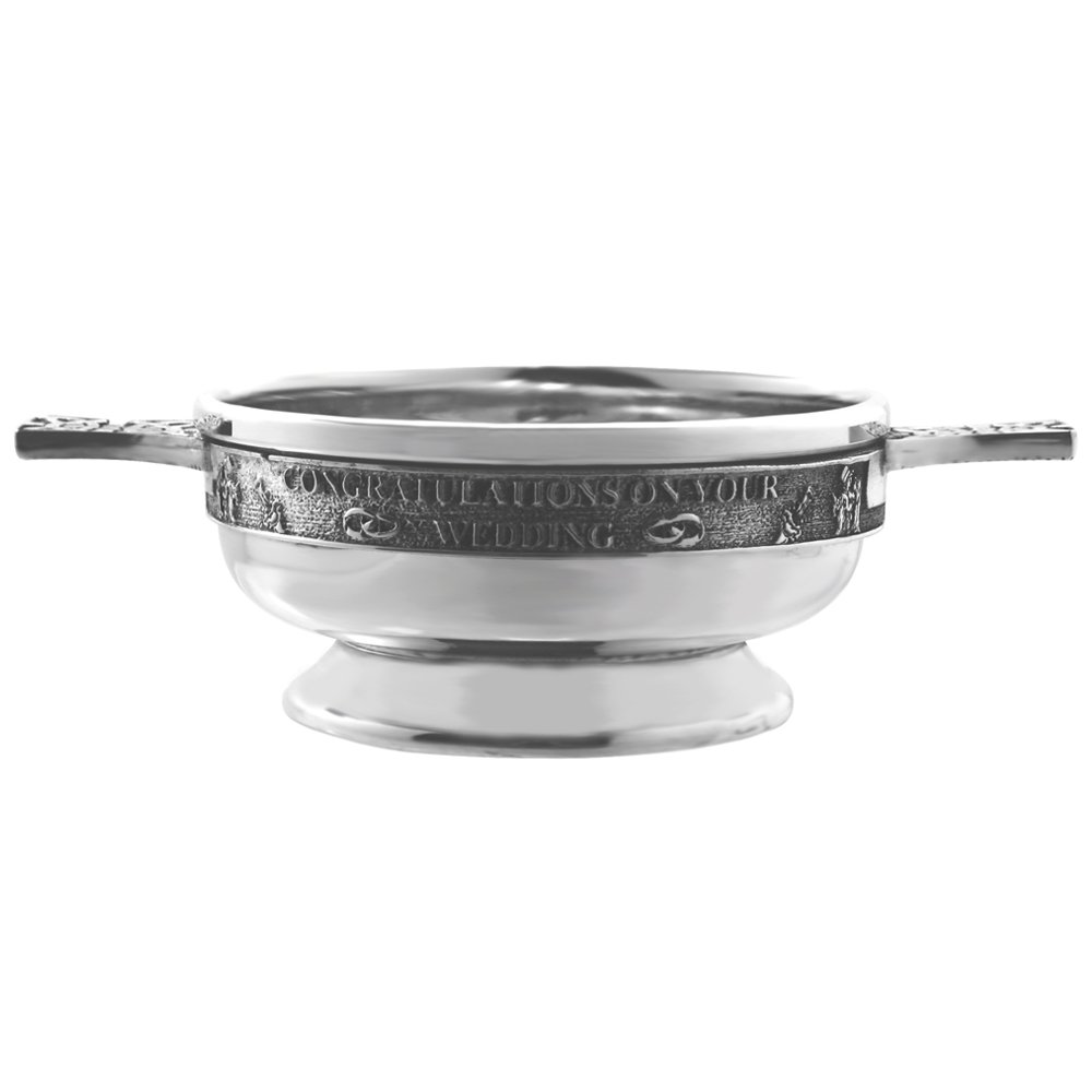 English Pewter Company Congratulations On Your Wedding Quaich Whisky Tasting Bowl Loving Cup with Celtic Handles - 3.5