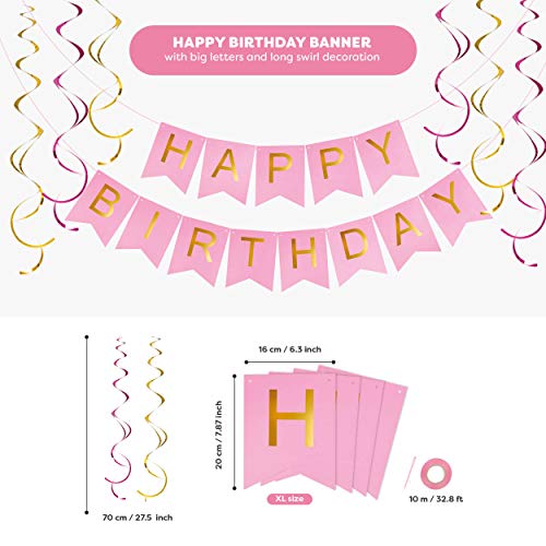 Verjaardag Feest Versiering voor Meisjes en Vrouwen | Happy Birthday Banner, Pompons, Ballonnen, Confetti Ballonnen… - Image 4