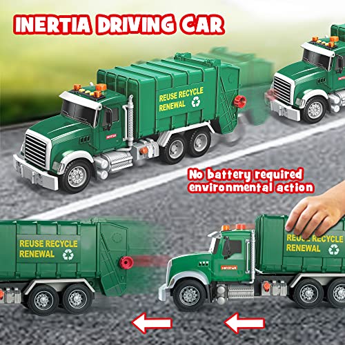Image of Dwi Dowellin Toddler Toys for 3 + Years Old Boys, 15 inch Large Garbage Truck Toy,Friction Powered Waste Management Garbage Truck with Lights and Sounds,3 Rear Loader Trash Cans,Kids Gift