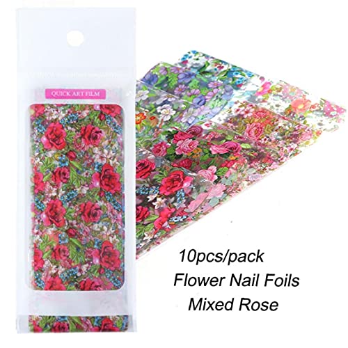 PiniceCore 10 Stücke Nail Artfolien Transfer Schieber Gemischte Designs Rose Aufkleber Nagelfolie Uv Gel Klebende Wraps Zubehör Zufällig Stil – Bild 7