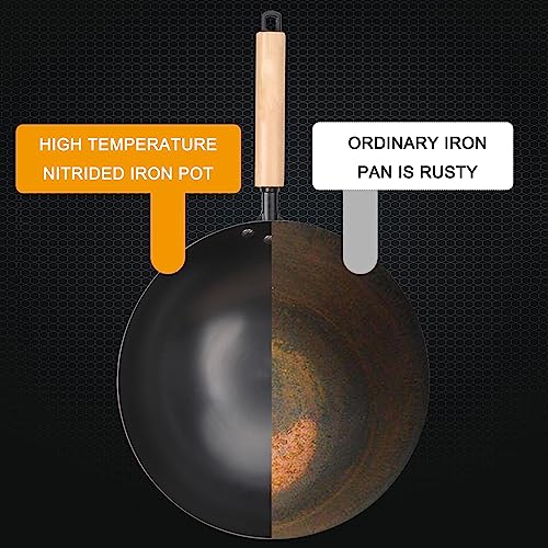 Wok de hierro tradicional chino con mango de madera, 36 cm miniatura 2