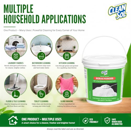 Image of Cleansol Borax Powder 5 Kg | Multipurpose Cleaning Powder & Laundry Booster | Detergent Enhancer, Stain Removal, Whitening & Slime Making Use