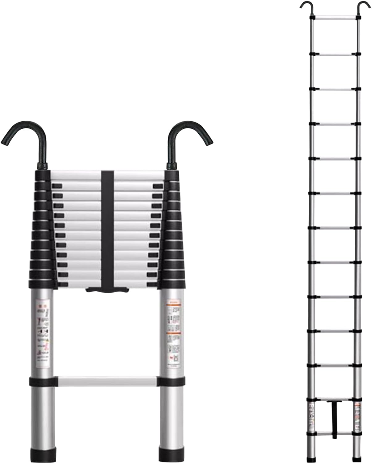 Telescopic Ladder with Safety Lock and 2 Hook Aluminum Anti-Slip