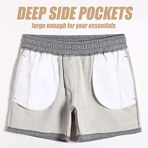 Maamgic Mens Athletic Gym Shorts 5.5 Inch Elastic Waist Casual Pajama Pocket Jogger Men Workout Short Pants Light Grey Medium thumb #3