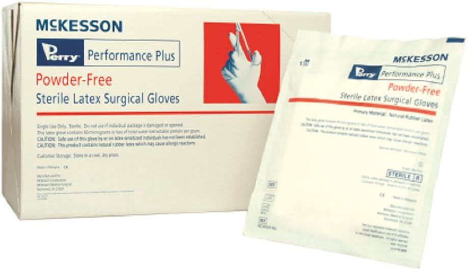 McKesson Perry Performance Plus Sterile Latex Surgical Gloves, Powder-Free, Smooth, Cream, Hand Specific, Size 8 - Box of 40 Pair