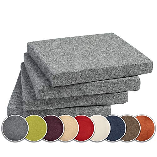 synnypillow Set de 4 galettes de Chaise carrée Coussin décoratif intérieur extérieur Nombreuses Couleurs Gris 40 x 40 x 5 cm