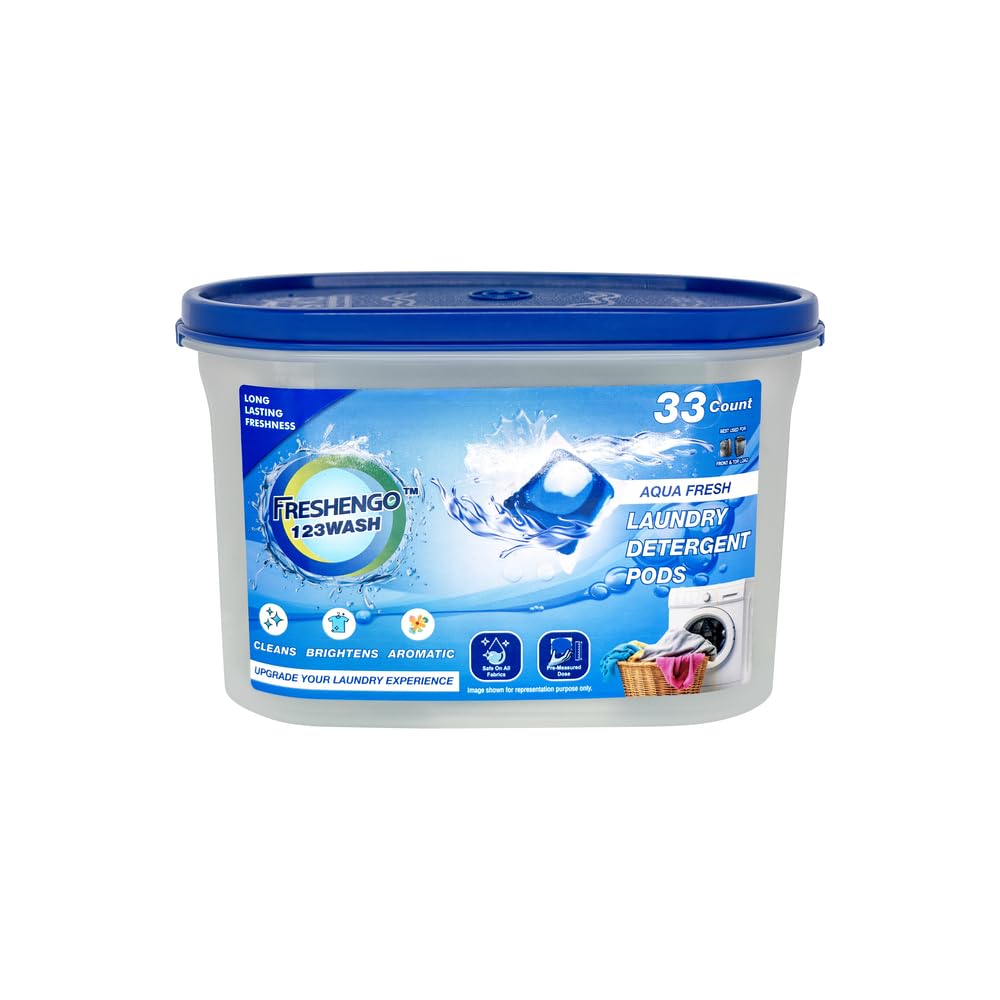 FRESHENGO 123Wash Aqua 3 Benefits in 1 Chamber Laundry Pods 33 Units of Dissolvable Detergent Capsules with Enzymatic Wash for Stain Removal, Fabric Care with Essential oils Fragrance-image-15