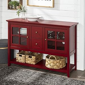Walker Edison Charlotte Classic Glass Door Storage Buffet, 52 Inch, Red Walker Edison Charlotte Classic Glass Door Storage Buffet 52 Inch Red