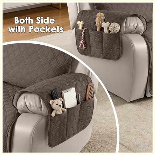 Image of TAOCOCO Recliner Slipcovers,3 Seater Recliner Protector,Waterproof Recliner Covers,Armchair Covers with Pockets,Non Slip Reclining Sofa Covers Arm Chair Covers for Pets /Dogs /Kids(Brown)